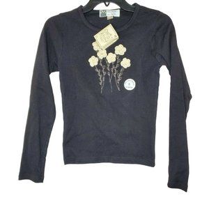 Women Ribbed Long Sleeve Embroidered And Printing Flower Shirt Size S-Rib